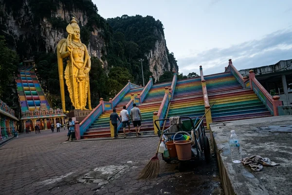 The Lord Murugan statue and rainbow staircase early in the morning