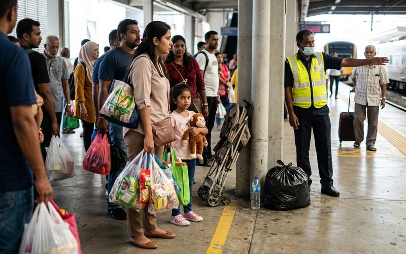 A packed KTM Komuter platform at KL Sentral during Thaipusam