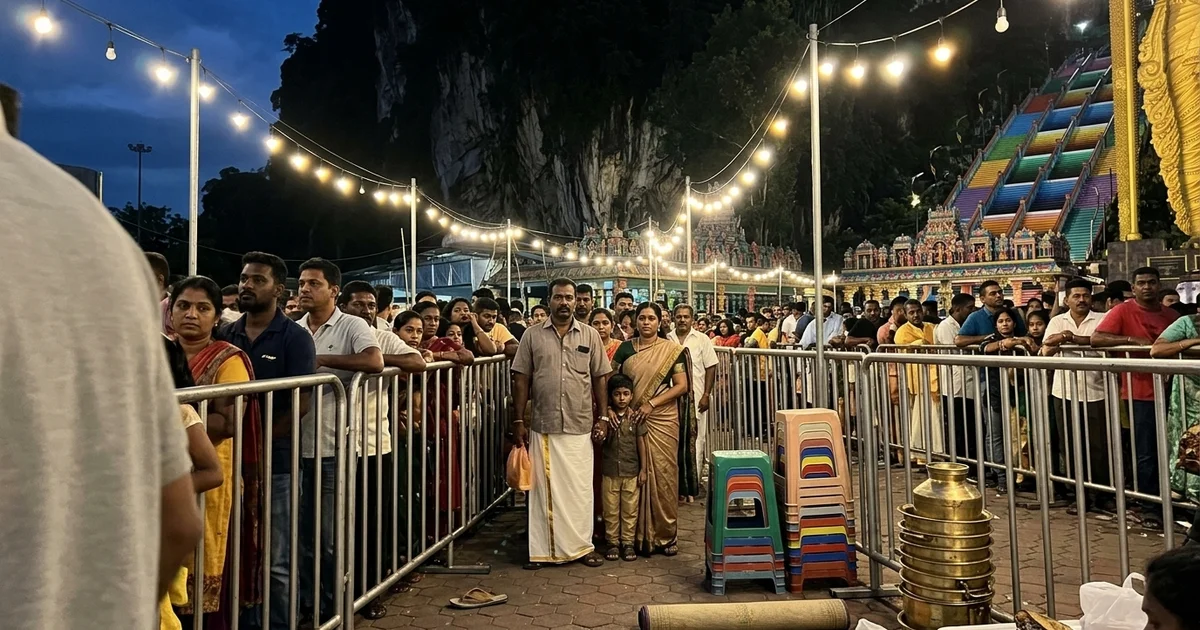 Thaipusam crowds filling the Batu Caves forecourt before dawn